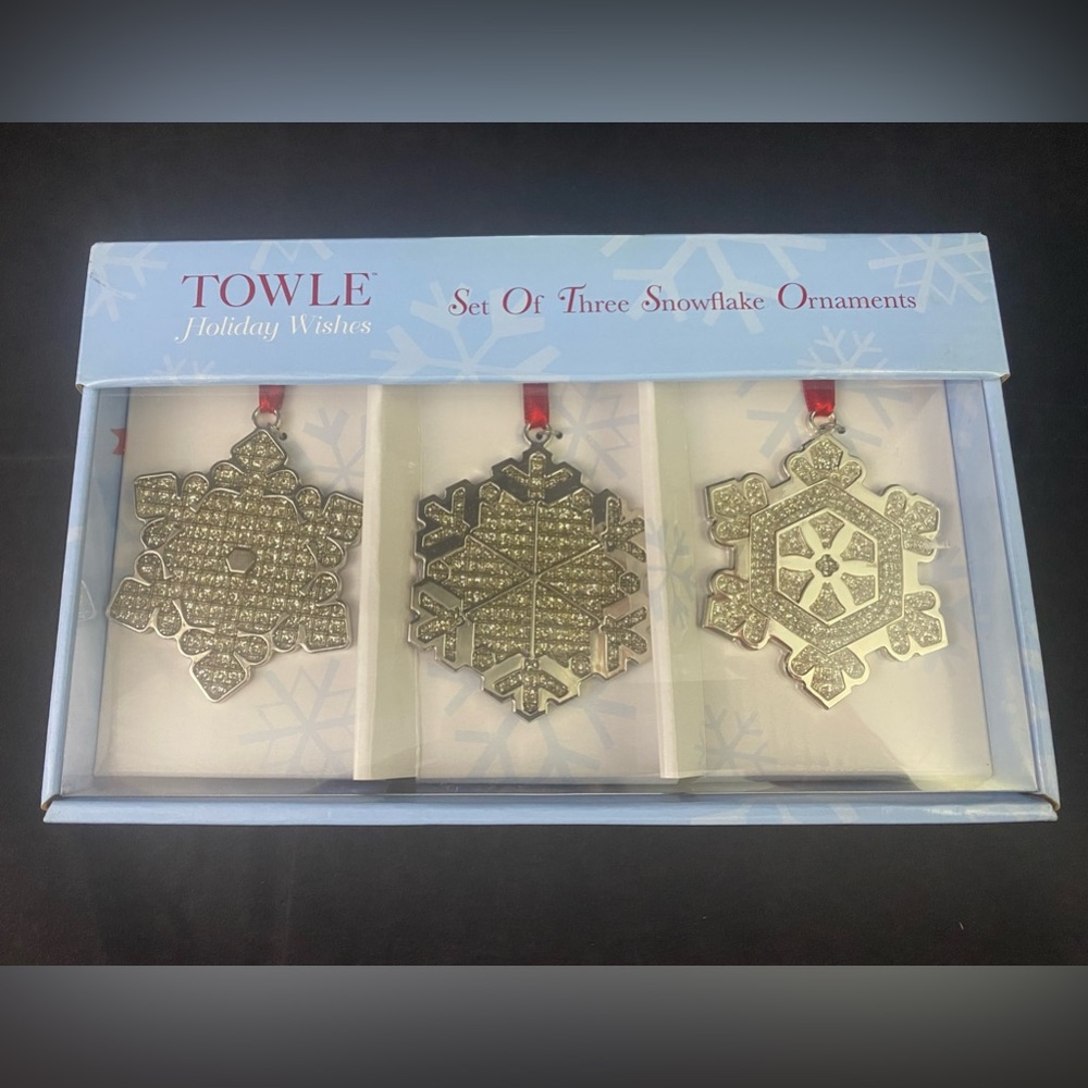 Towle Holidays Wishes Snowflake Ornaments Set Of 3